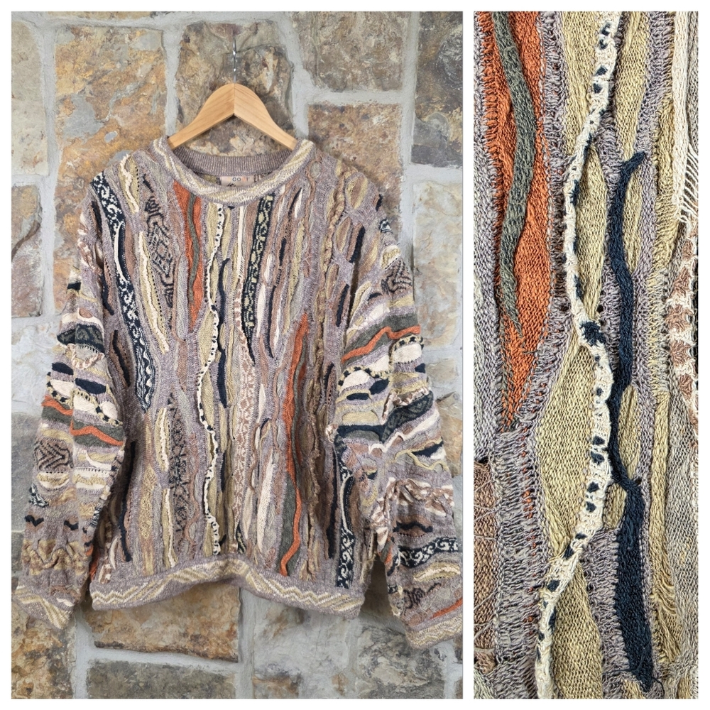 Coogi Linen Cotton Knit Woven 3D Sweater Shirt